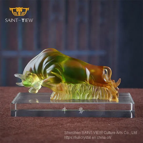 LiuLi Glass Lost-Wax Art Crystal Feng Shui Decoration - Pig Statue Chinese New Year Gift photo-4