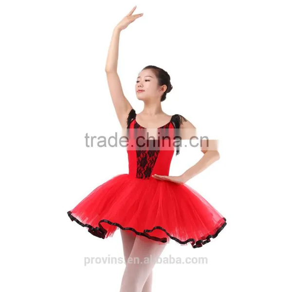Classic Chinese Red Ballet Performance Tutu Dress With Fashionable Tassel and V Lace Front photo-4