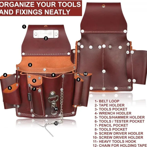 Maroon Grain Leather Electrician’s Tool Pouch | Carpenter Electric Tool Pouch/Belt | Electrician Pouch photo-4