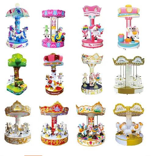 Pink Horse Playground Kids Kiddie Rotating Horses Ride Park Games Carousel For Child photo-5