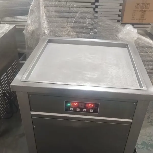 Commercial Fried Ice Cream Roll Machine With Single Square Pan and Double Pan and Material Barrows photo-4