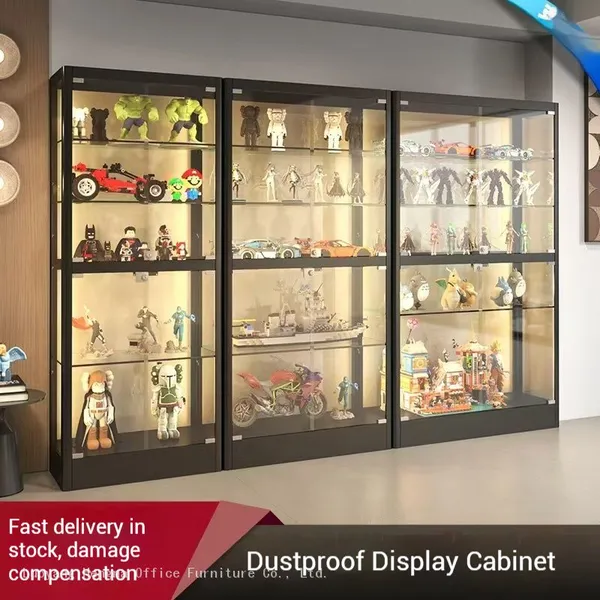 Sleek Moonlight White Double Door Curio Cabinet With Interior Lighting| Perfect for Certificates Awards | Modern Floor Standing Display Case