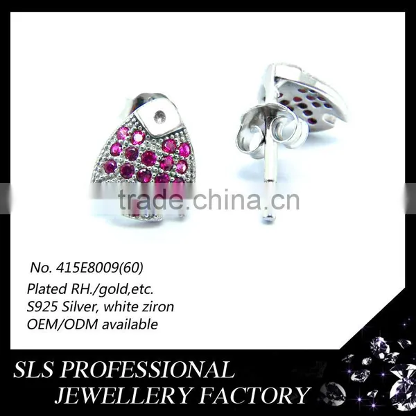 925 Sterling Silver Earring Stud Micro Paved Ruby Stones Heart Shape Earrings Child Earring photo-4