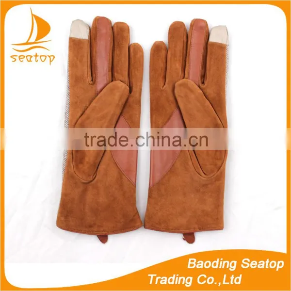 Women and Ladies Sheep Suede and Houndstooth Fabric Touch Screen Gloves photo-4