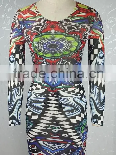 Women Sexy Night Dress Tribal Tattoo Printed Night Club Wear Bandage Bodycon Party Dress photo-3