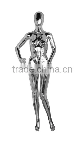 Fashion Standing Glossy Chrom Electroplating Silver Color Model Femal Mannequin Clothing Garment Display photo-5