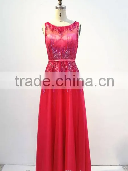 Red Sleeveless Chaozhou Beaded Long Evening Dress photo-2