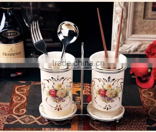 2016 Delicated Bulk Ceramic Chopsticks Spoon Fork Holder and Metal Rack Decor photo-2