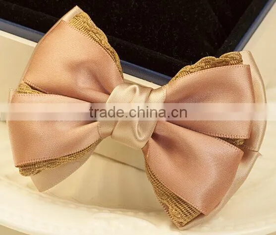 Satin Ribbon & Lace Material Made In China Fancy Hair Clips Girls Hair Bows photo-5