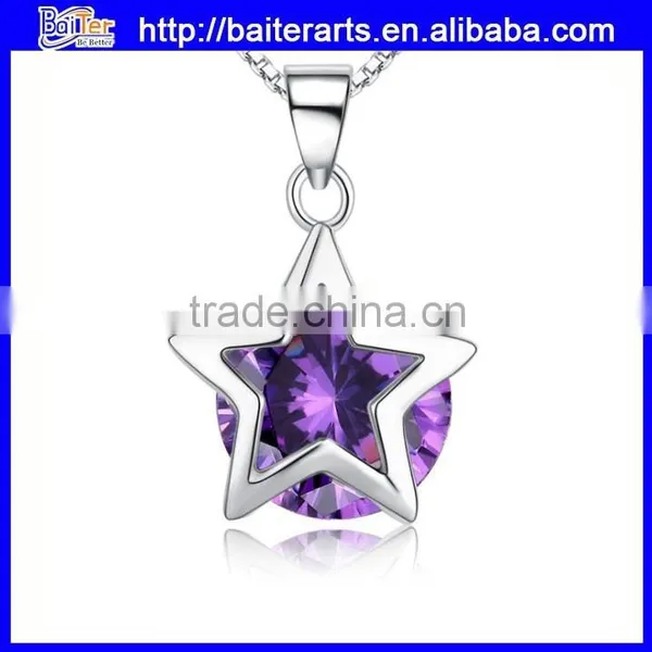 Fashion Austrian Crystals Pendant, 925 Sterling Silver Paved Diamond Pentagram Pendant photo-2