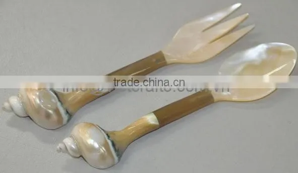 Shell Salad Server Sets, Horn and Shell Utensils, 20cm Long