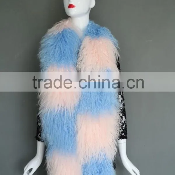 Women Long Mongolian Fur Scarf Winter Warm Neck Collar Real Sheep Fur Muffler Stole photo-4