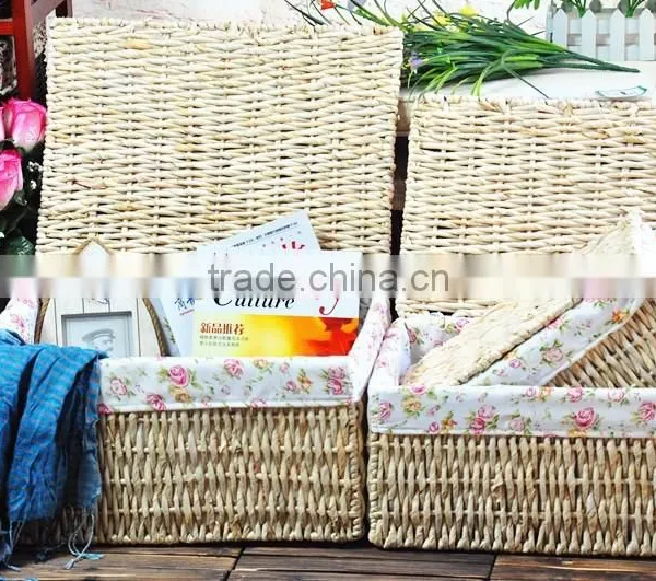 100% Cotton Storage Basket Beige Corn Bran Woven Baskets Factory Price photo-3