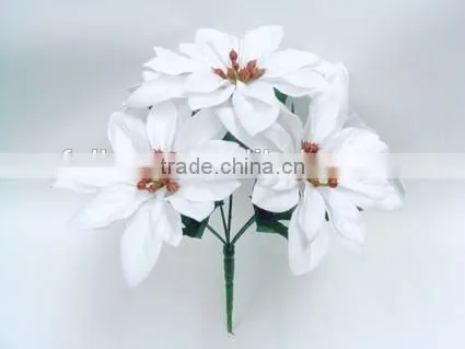 Indoor Artificial Christmas Flower Decoration H 25cm Silk Red Poinsettia Flower photo-2