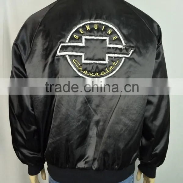 Wholesale Shiny Black 100% Polyester Satin Baseball Jacket photo-2