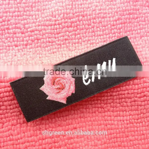 Flower Logo Woven/weaving Neck Label With End Fold
