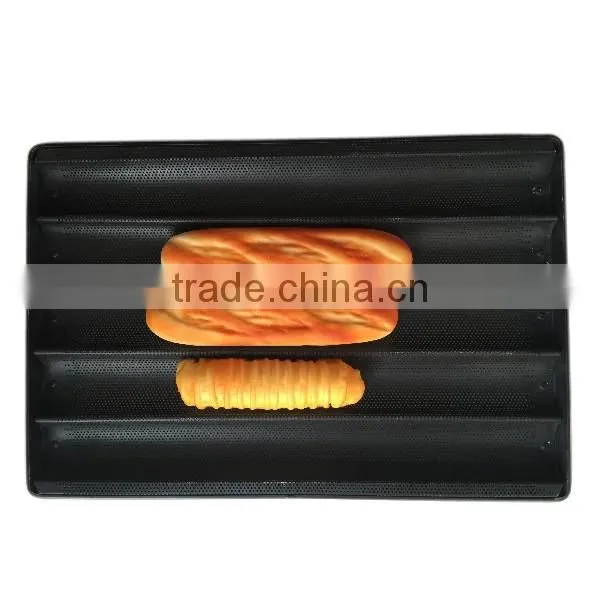 High Quality Teflon Coated Non-stick Perforated 5 Grooves Aluminum Baguette/French Bread Pan photo-6