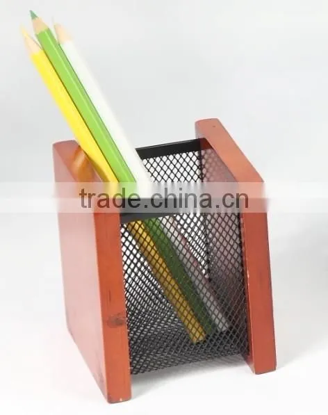 China Supplier Hot Sale Wooden Mesh Pen Holder/Pencil Holder/Pen Stand photo-2