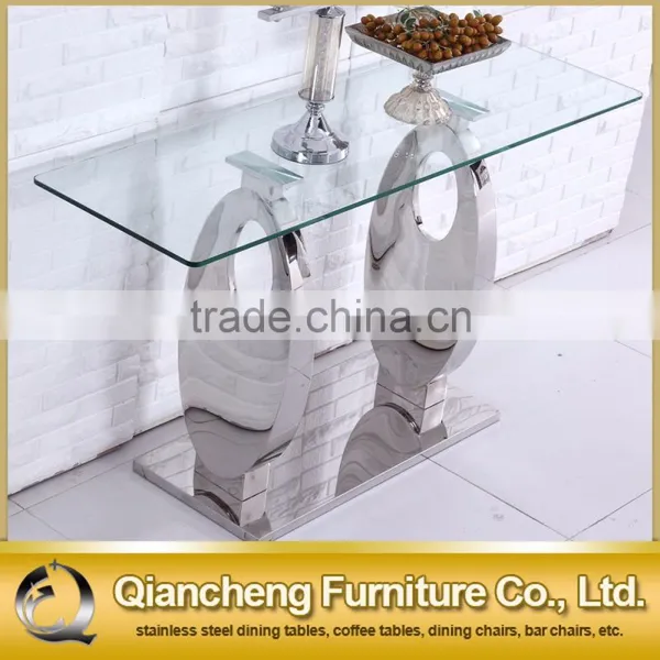 Industrial Tempered Glass Console Table With Metal photo-2