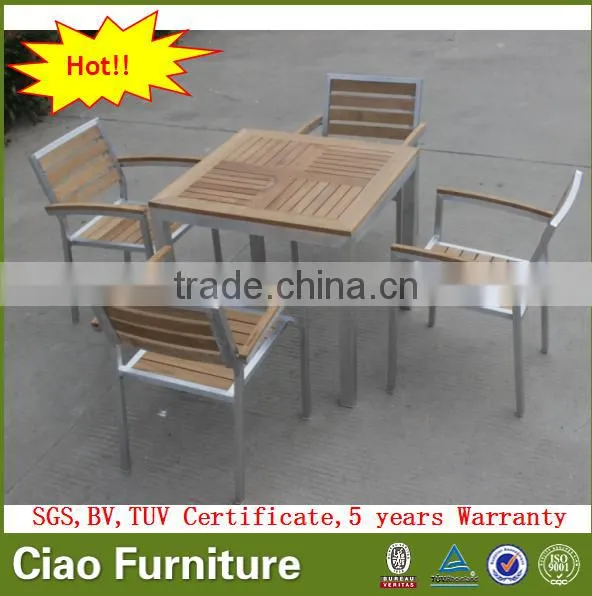 Polished Aluminum Garden Furniture Teak Wood Table and Chair photo-2