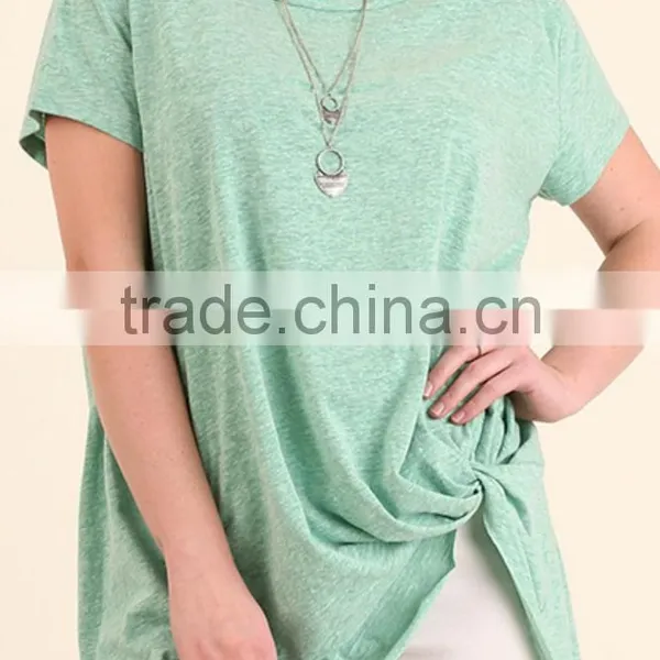 Short Kaftan Tops Women Cotton Polyester Basic Short Sleeve Side Knot SCRUNCHED TOP photo-2