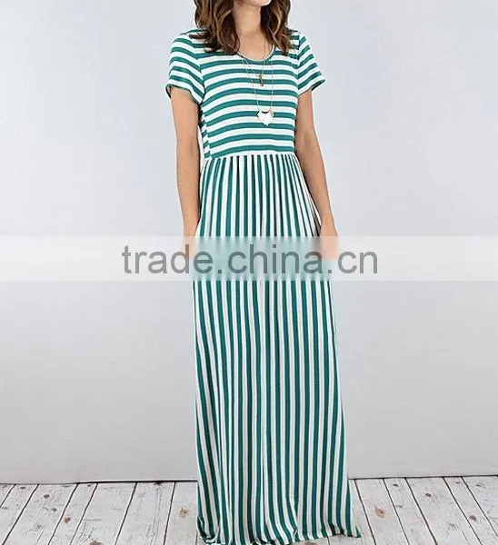 Elegant Long Nightgowns Black & White Stripe Short Sleeve Hidden Pockets Scoop Neck Gown Dresses Evening Muslim Dress Maxi photo-2