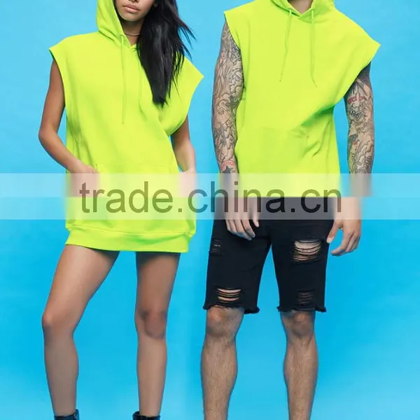 Sports Wear Unisex Deep Armholes Sleeveless Drawstring Hood Hoodie Sports Vest With Kangaroo Pocket photo-4