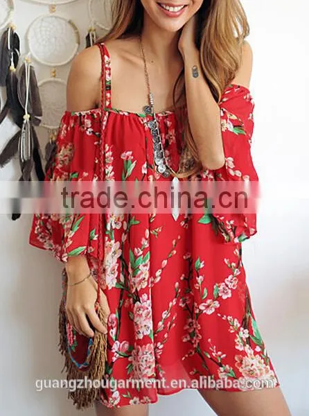 Summer Women Sexy Batwing Sleeve Floral Chiffon Beach Evening Party Short Dress photo-2