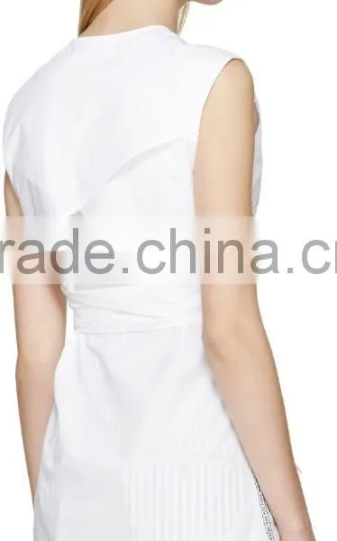 2016 Lady Fashionable Cheap White Belted Sleeveless Blouse photo-3