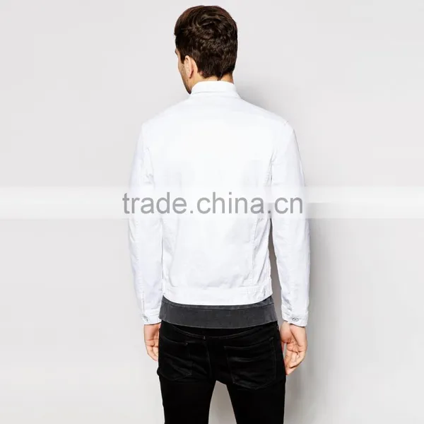 Fashion Fancy White Denim Plain Mens Bomber Jacket European Style photo-2