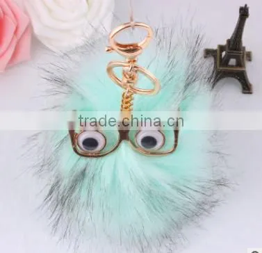 Evil Eye Faux Fur Pom Pom Keychain Bag Charms Fake Fur Glasses Bag Charms Car Hangers Imitation Fur Ball Keychain Gifts photo-2