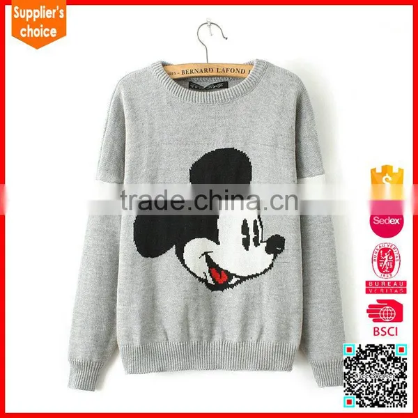 Latest Design Long Sleeves Lady Pullover Cute Animal Intarsia Sweater photo-2