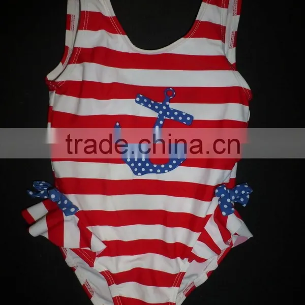 2017 Fashion Seaside Navy Style Swimwear Kids Beach Swim Suit Bowknot Bathing Chiffon Suit photo-4