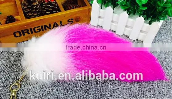 Colorful Fox Fur Keychains 100% Real Fox Fur Rehinstone Tail Bag Pendants Accessory photo-4
