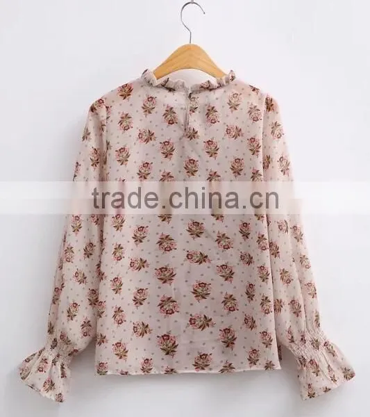 Runwaylover EY2344B Hot Sale 2017 Women Fashion Sleeve Fold Printed Chiffon Blouse photo-5