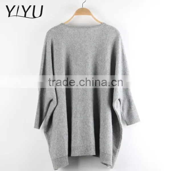 Popular Women Knit V Neck Bat Sleeve 100% Cashmere Pullover Sweater photo-2