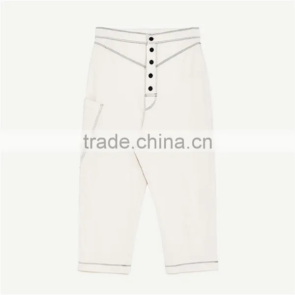 Peg-leg Trousers Cotton White Pants for Women photo-6