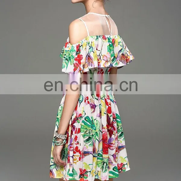 Ladies Cold Shoulder Cute Dress Casual Dress With Frill High Quality Dress photo-2
