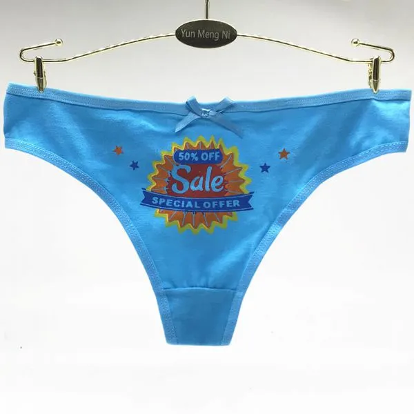 Yun Meng Ni Sexy Underwear 50% OFF SALE Fancy Printed T Back Breathable Cotton Lady Thong photo-4
