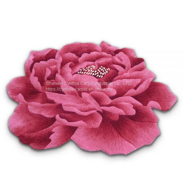 Luxurious Irregular Shape Peony Floral Wool Rug Hand Tufted Hotel Carpet