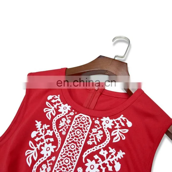 2019 Summer Women Girls Mommy and me Red Solid With Embroidery Flower Sleeveless Knee Length Work (this Link for WOMAN) photo-3