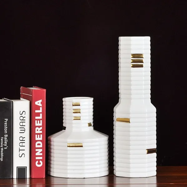 Modern Simple Gild Coral Fashion Fresh White Ceramic Vase For Showroom Club Decor photo-3