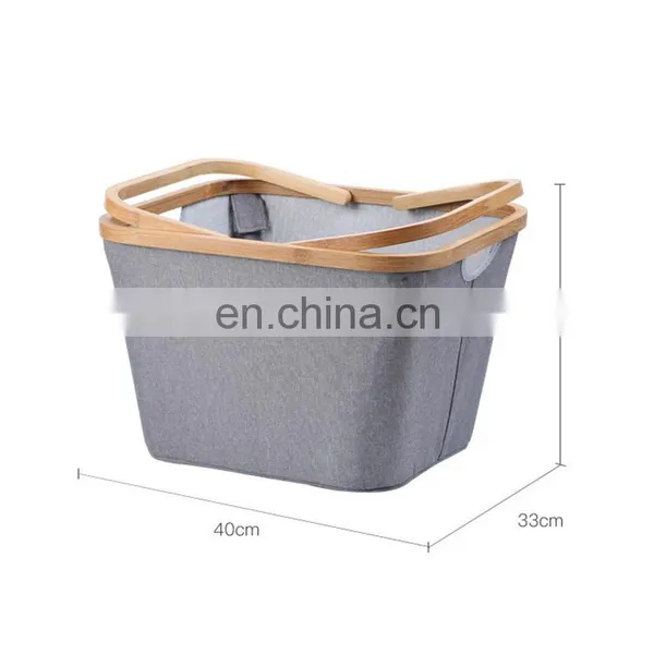 Collapsible Rectangular Oxford Cloth Clothes Storage Toy Storage Box Laundry Basket With Bamboo Handle photo-5