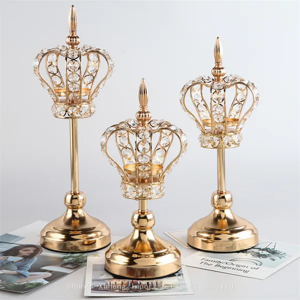 Wholesale Wedding Crystal Glass Candlesticks Metal Gold Silver Crown Candle Holder For Wedding Decoration photo-2