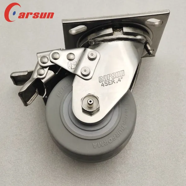 Carsun Stainless Steel Heavy Duty Caster Wheels 4-Inch Thermoplastic Rubber TPR Wheels Industrial Swivel Caster With Brakes photo-3