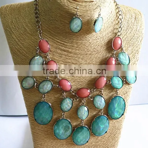 Multi Layered Drop Resin Necklaces Fashion Jewelry Set Alloy Sweater Necklace photo-3