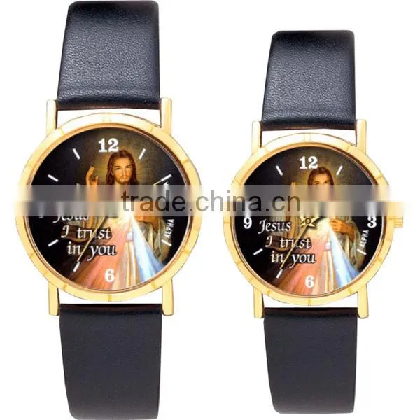 Custom Jesus Face Religious Watch Manufacturer New Design Metal Religious Watch China Supplier Cheap Alloy Leather Strap Watch photo-2