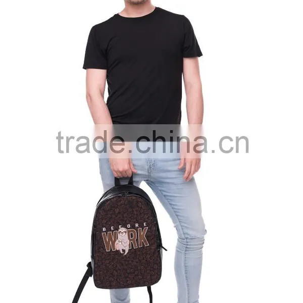 High Quality 3D Print Custom Leather Men Travelling Backpack Bag photo-3