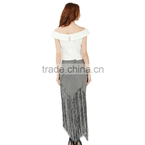 Long Tassels for Clothing Skirt Grey and White Checked 2 Pieces Twinset Dress Patterns Top Sweetheart Tight Dresses photo-4