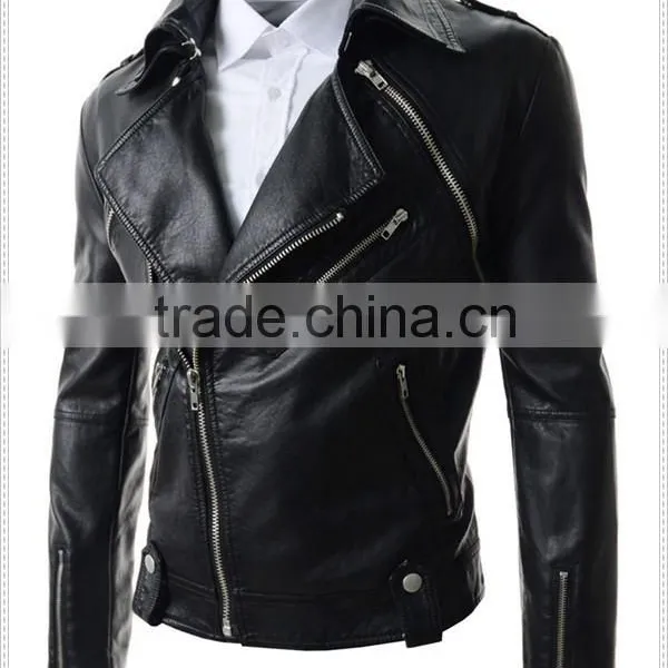Custom Hight Quality European Fashion Mens Leather Motorcycle Jacket photo-2